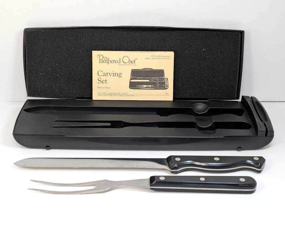 Pampered Chef 1041 Carving Set Knife Fork Sharpening Case Vintage Pristine