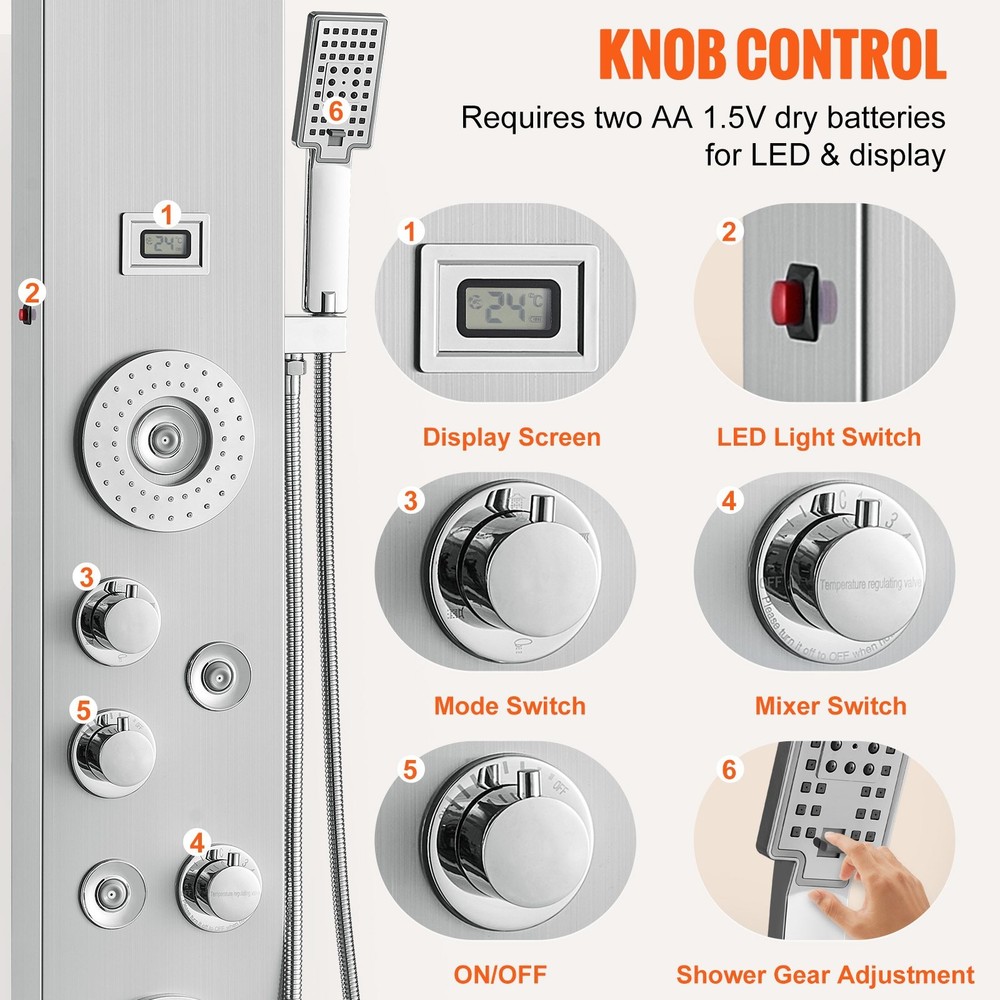 Shower Panel System 6 Shower Modes LED & Display Shower Panel Tower Rainfa