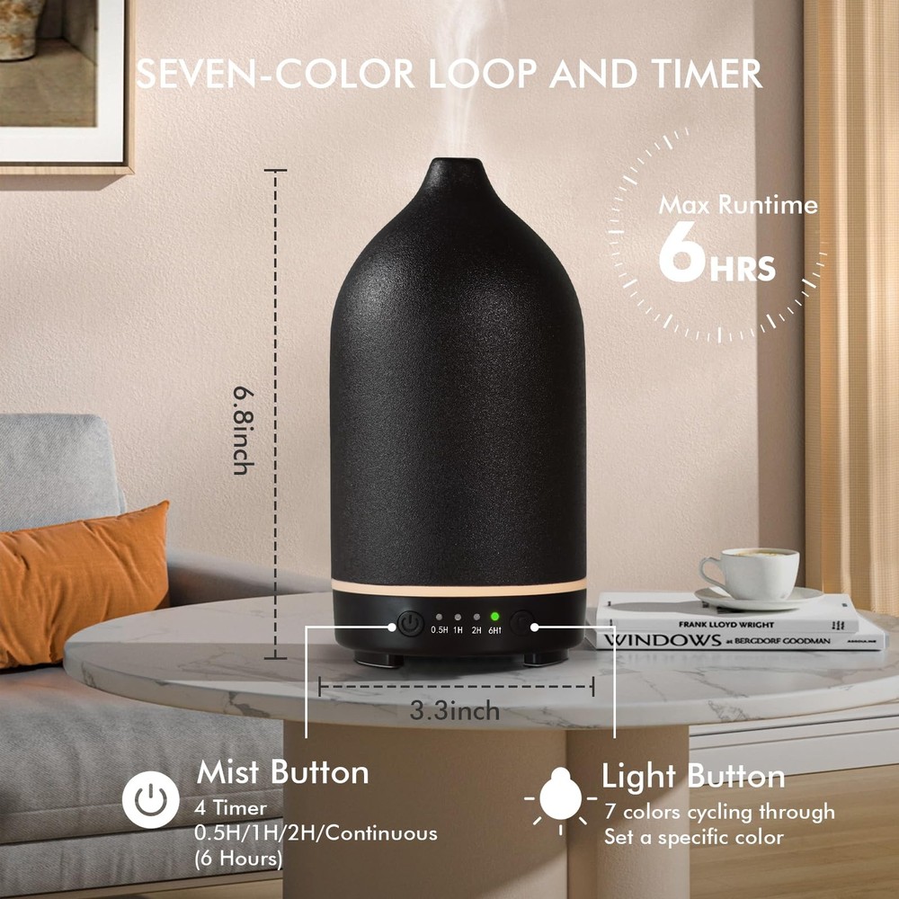Essential Oil Diffuser Ceramic -Aromatherapy 150ml, Black