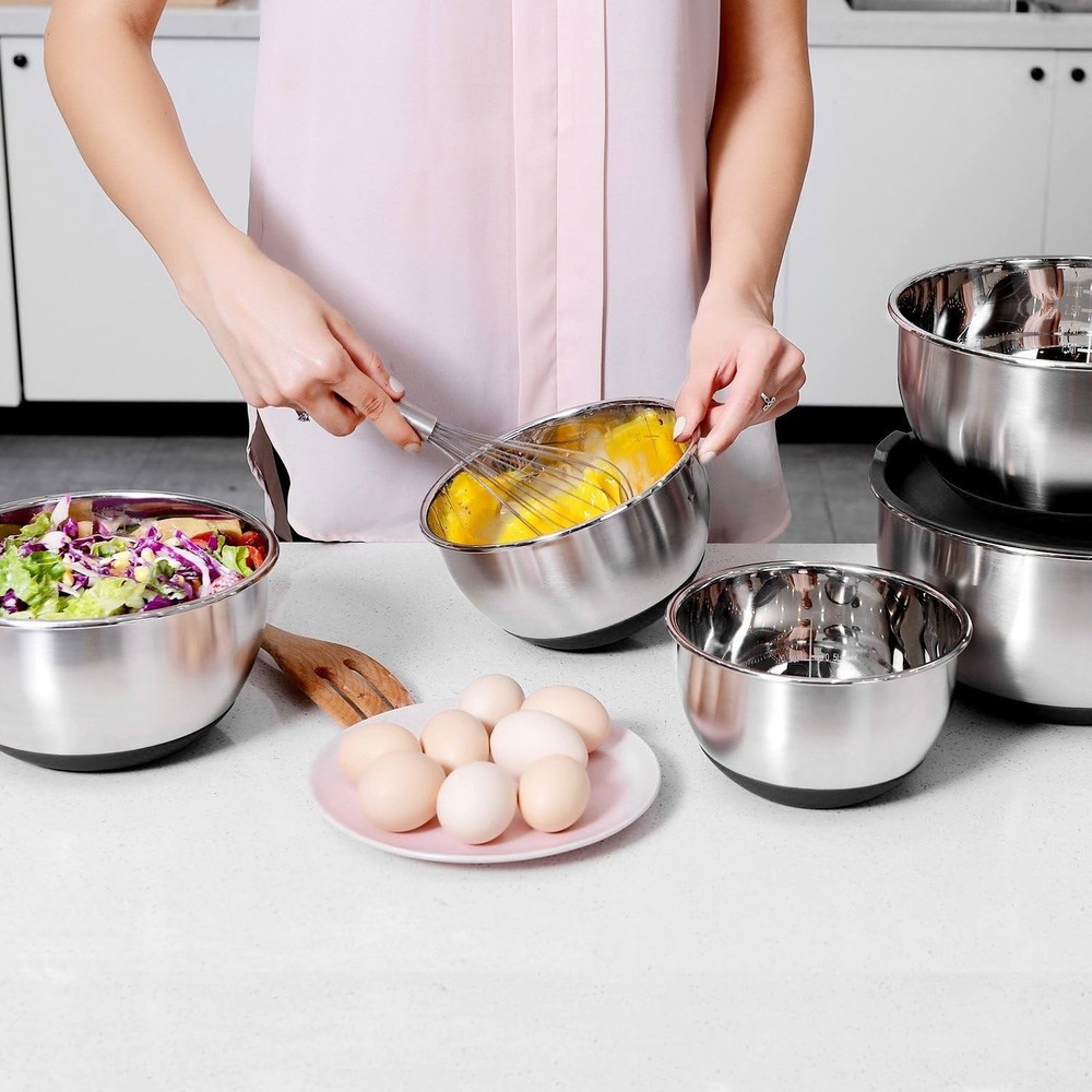 Versatile 5-Piece Mixing Bowl Set - Includes Airtight Lids and Stackable Design