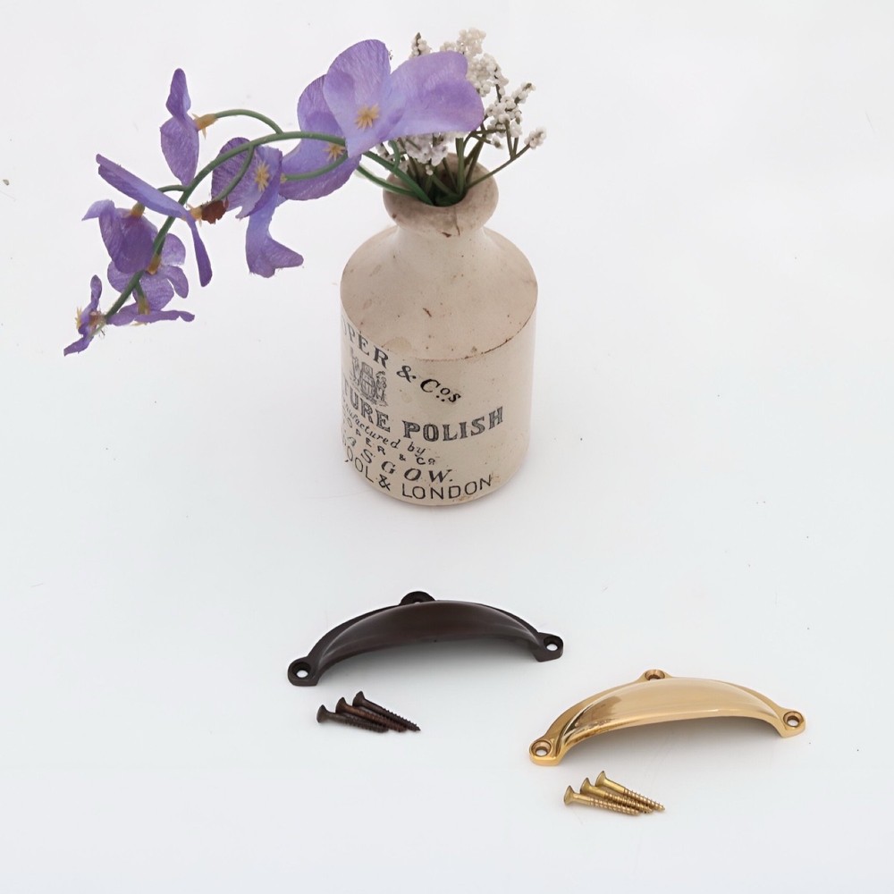 Classic Smooth Cup Bin Pull Polished Brass in Solid Brass