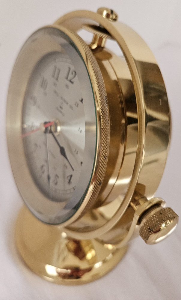 Solid Brass Ships Clock RARE Gimbal base, Bell Clock Company Quartz movement