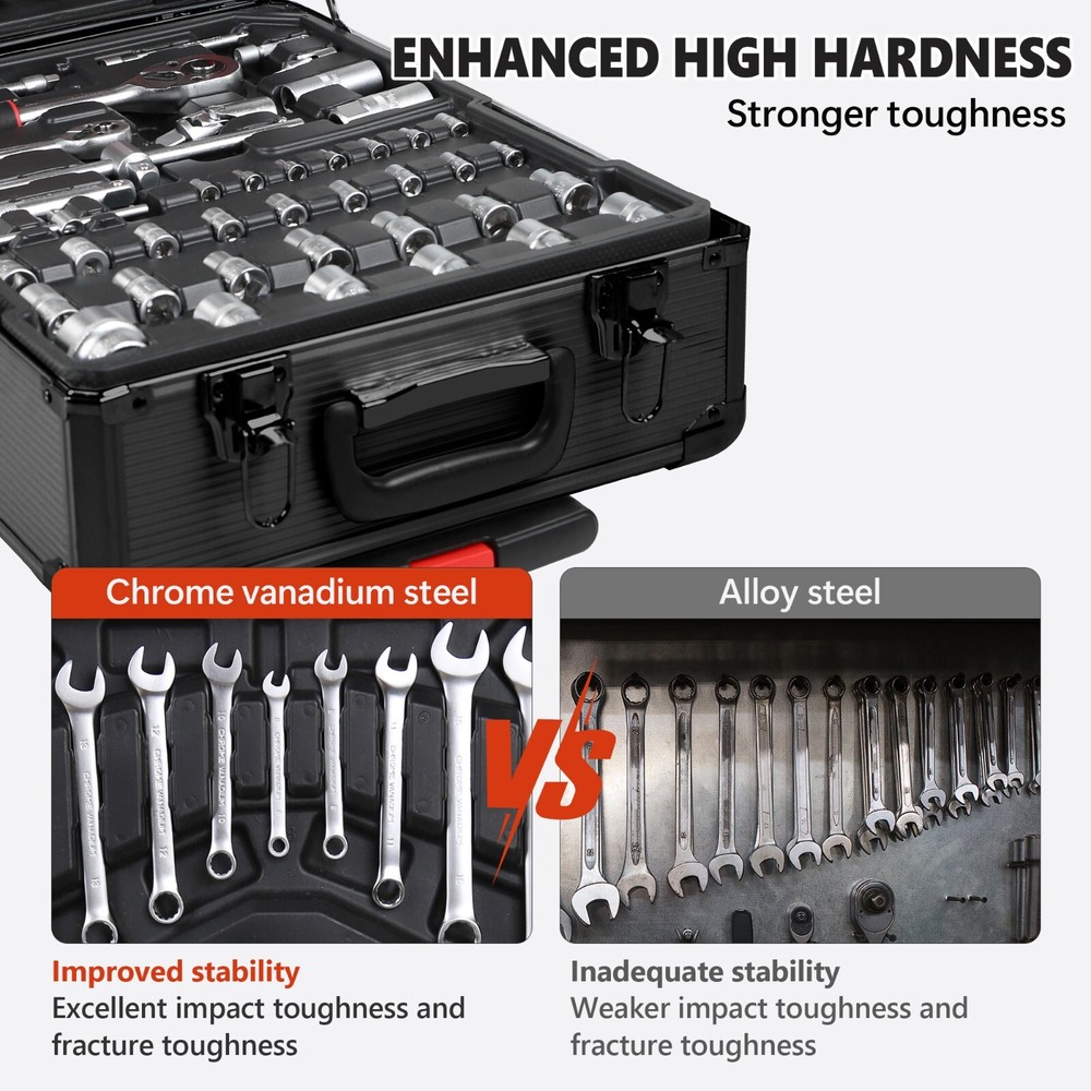 910-Pc Pro Tool Set w/4-Drawer Rolling Case - Complete Home & Auto Kit, Black