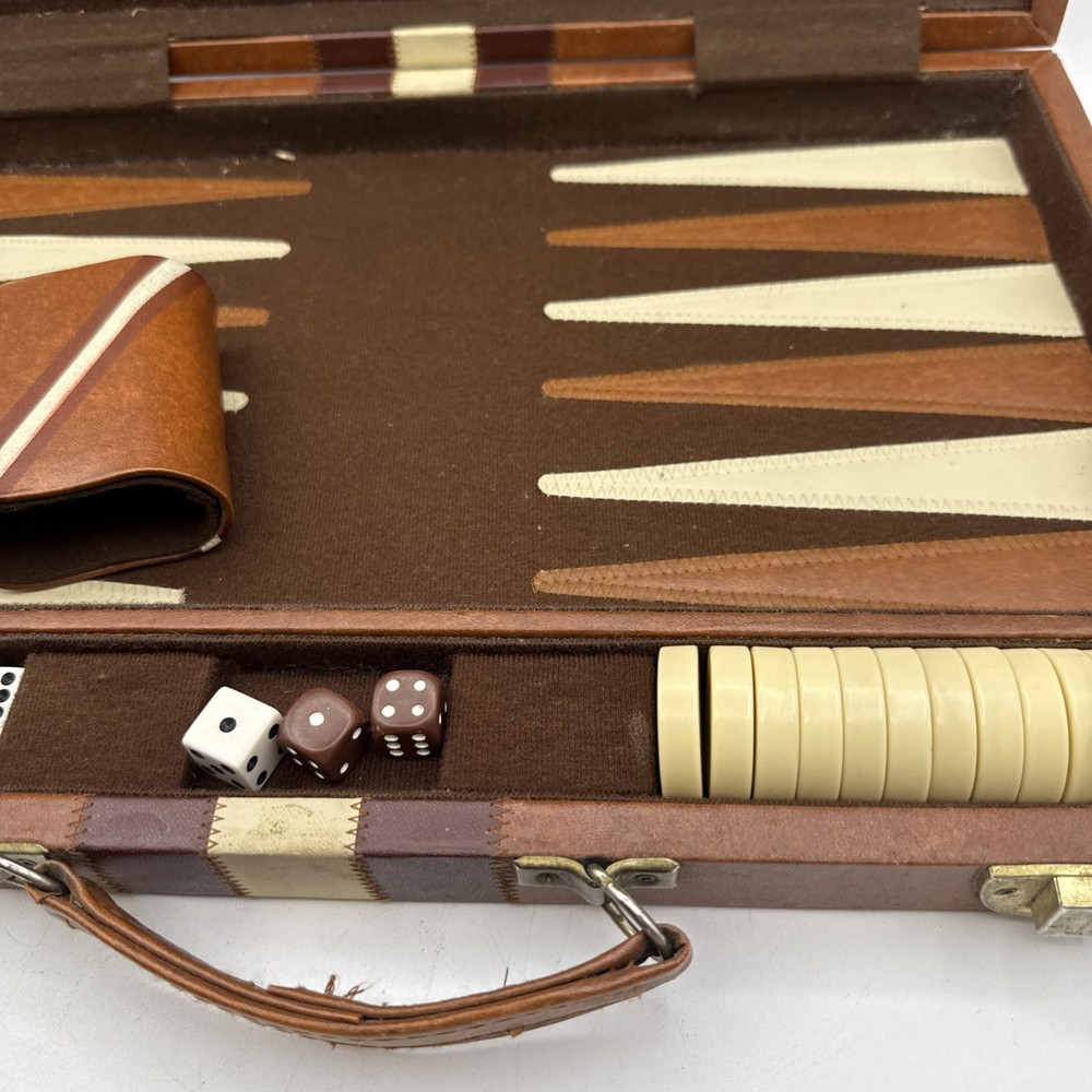 Cardinal Backgammon Game In Carry Case Leather Vintage