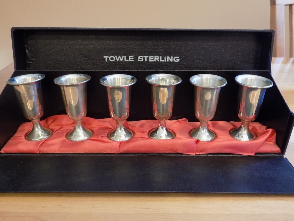 6 Towle Sterling Silver Cordial Cups Marked Original Box