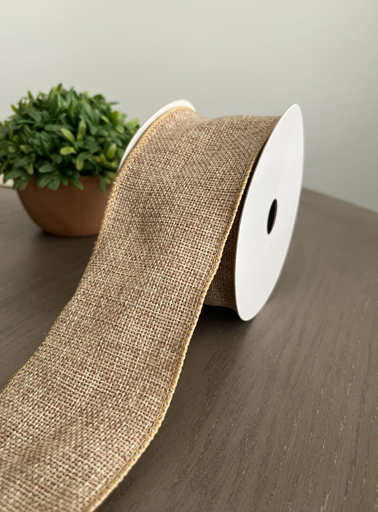 2-1/2" Toffee Wired Burlap Quality Ribbon 100% Polyester
