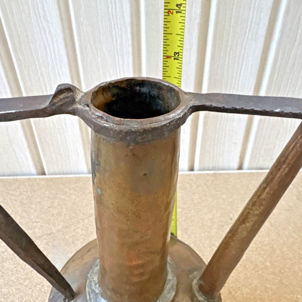Vintage Handmade Middle Eastern Copper Water Pitcher with Iron Handle Rustic