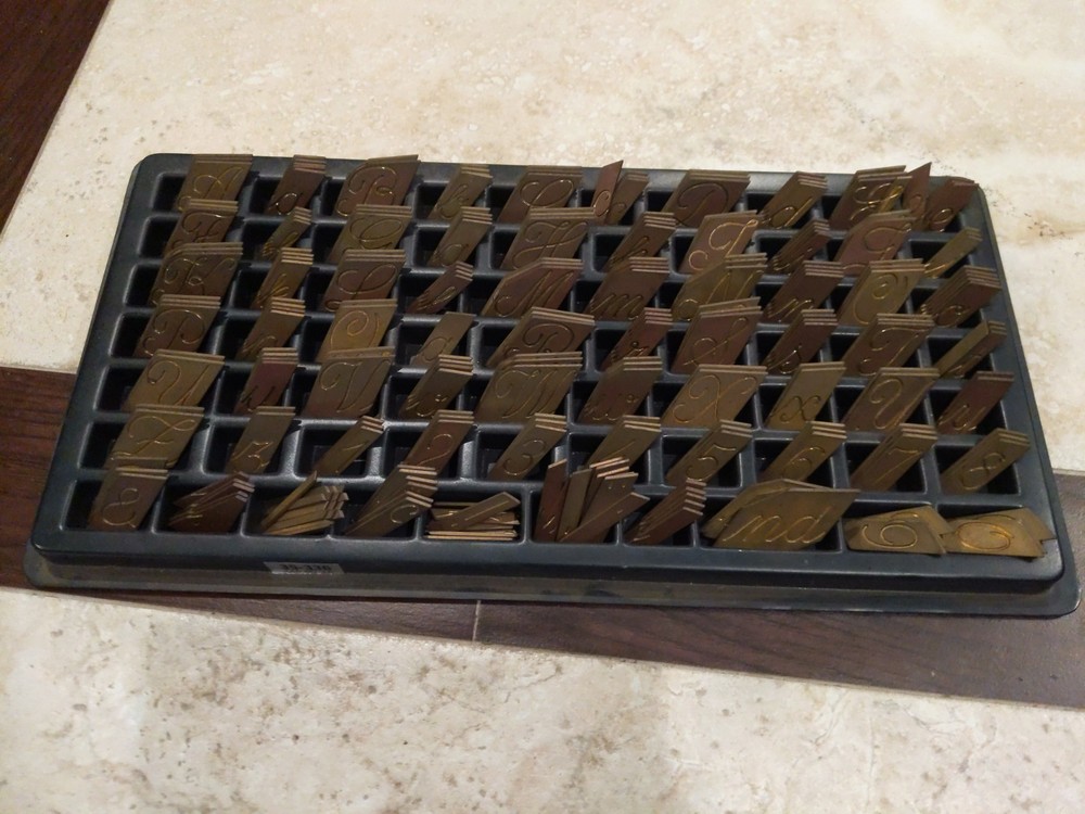 Complete Set of Brass Unknown Brand/Model Cursive Movable Type