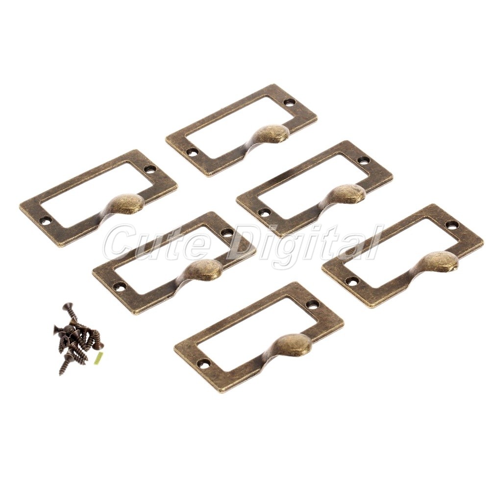 6pcs Antique Brass Cabinet Drawer Label Tag File Name Holder Frame Pull Handle