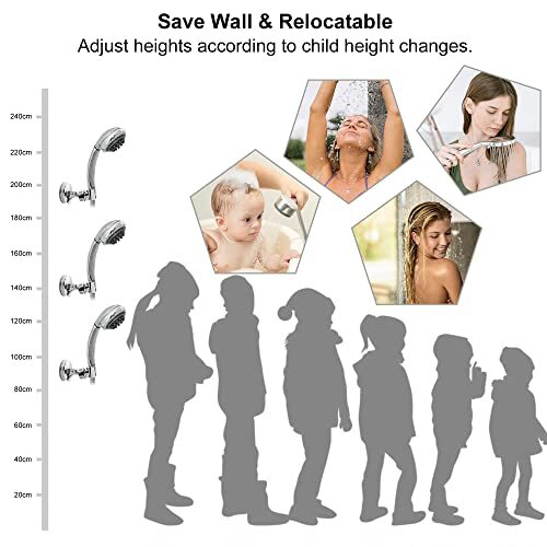 Suction Cup Shower Head Holder Adjustable Height Wall Mount Silver (2 Pack)