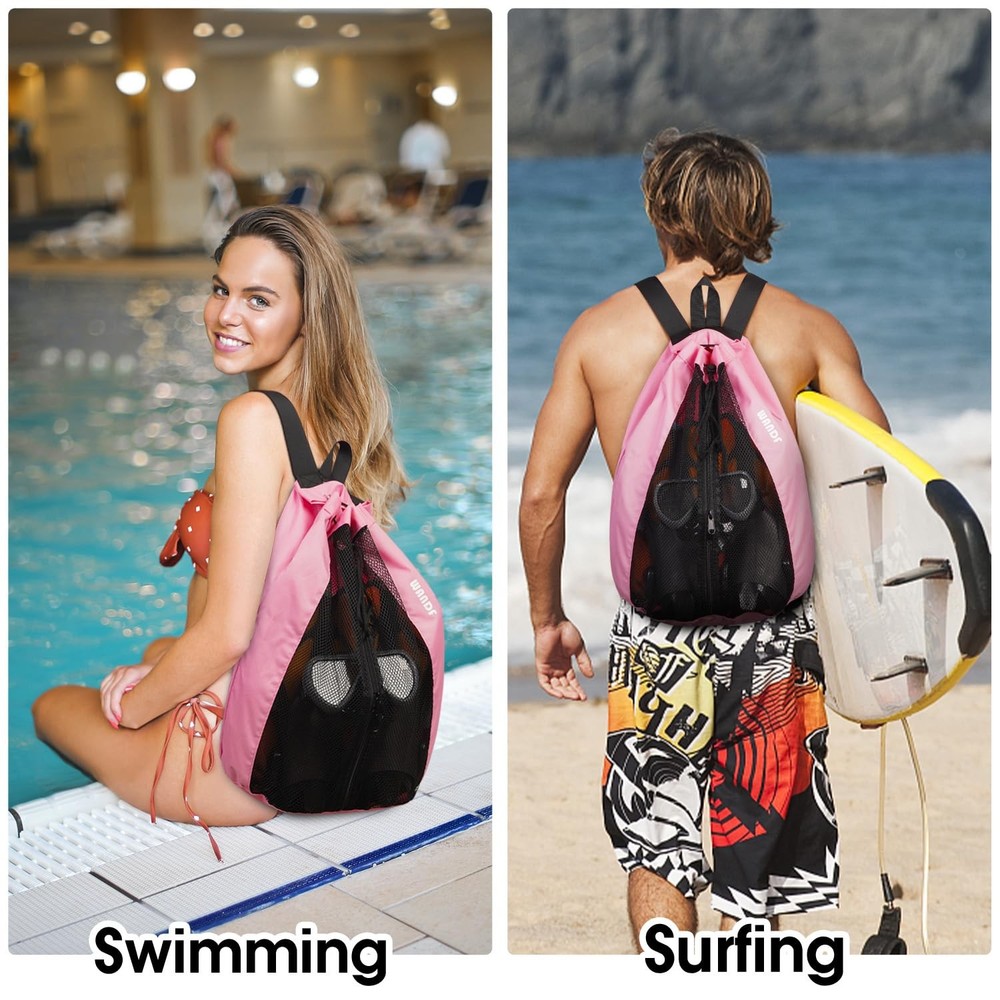 Swim Bag Mesh Drawstring Backpack Beach Backpack for Swimming, Gym, and Worko...