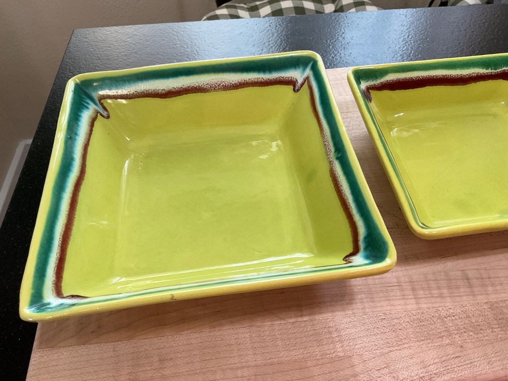 Californa Pottery Lime Green Square Nesting Dishes