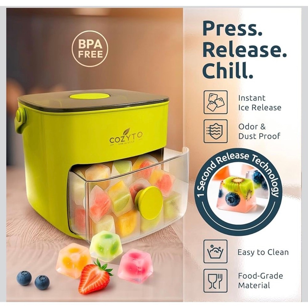 CubeGo Ice Cube Tray with Lid & Bin 48 Cubes One Press Release New