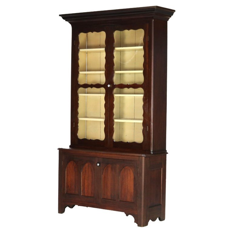 Antique Two-Piece Walnut Step Back Bookcase C1910