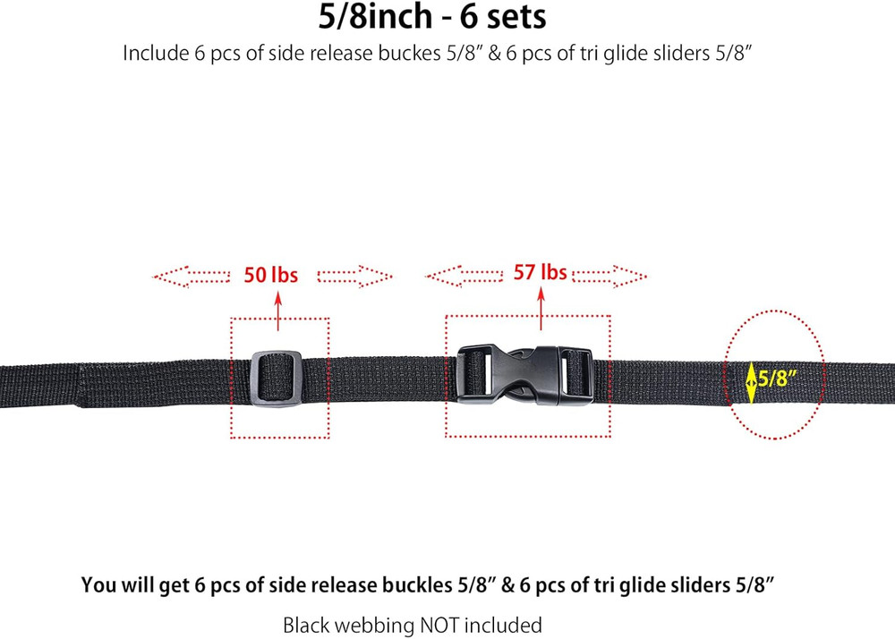 Heavy Duty Side Release Buckles with Plastic Tri Glide Slides