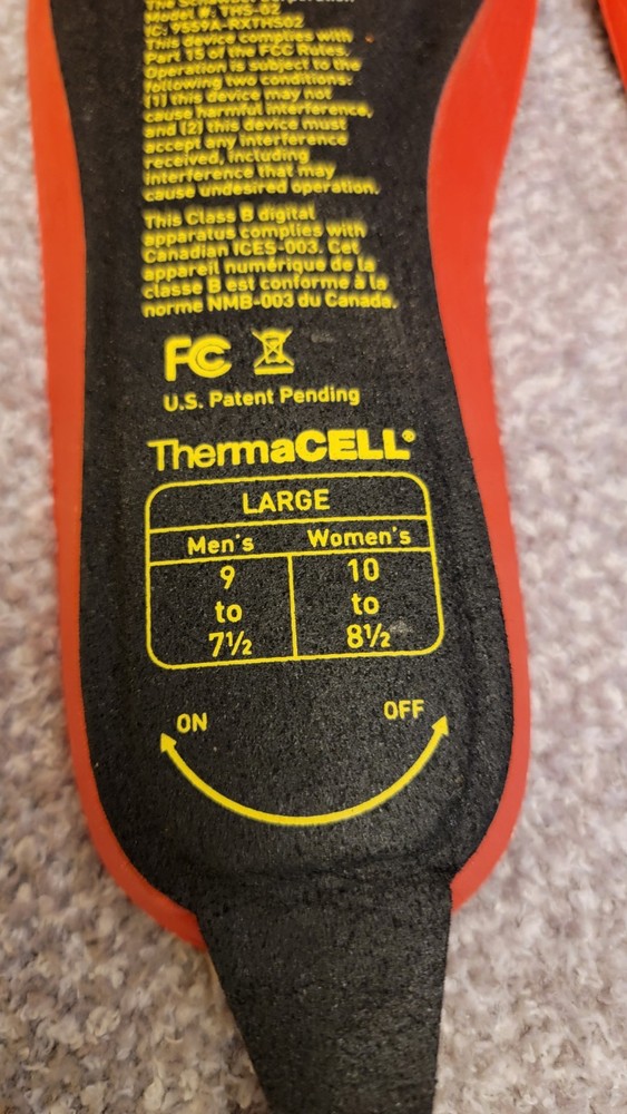Thermacell Rechargeable Heated Insoles w/ Wireless Remote Control Large WORKING
