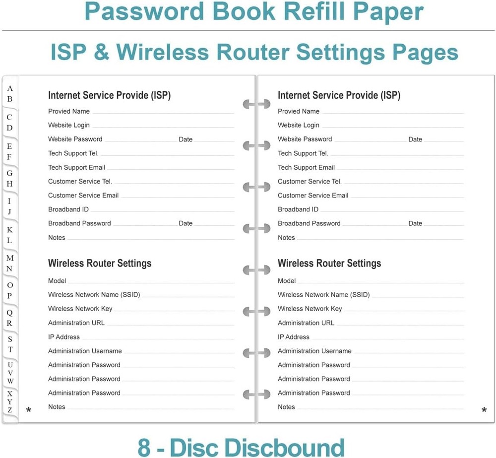 A5 TUL Discbound Password Book Refills - 8-Disc A-Z Password Notebook Refill ...