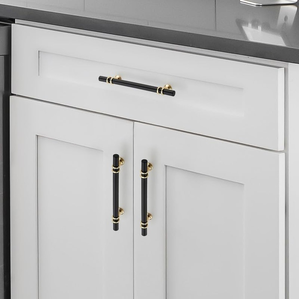 Ravinte Hardware 5 Pack 7.38 Inch Matte Black&Gold Cabinet Pulls Handles Kitc...