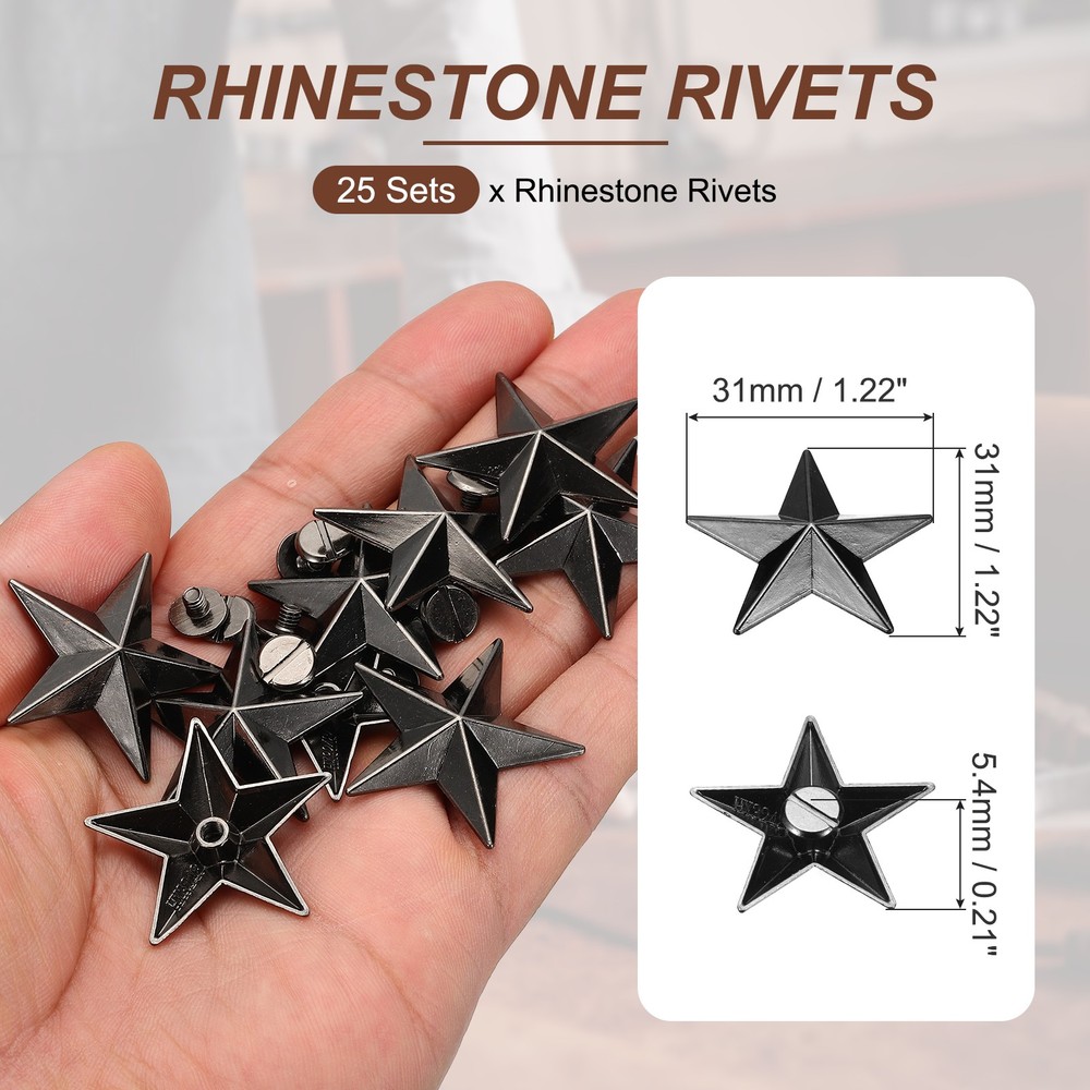 31mm Star Rivets, 25 Sets Leather Rivets Rapid Studs Rivet, Black