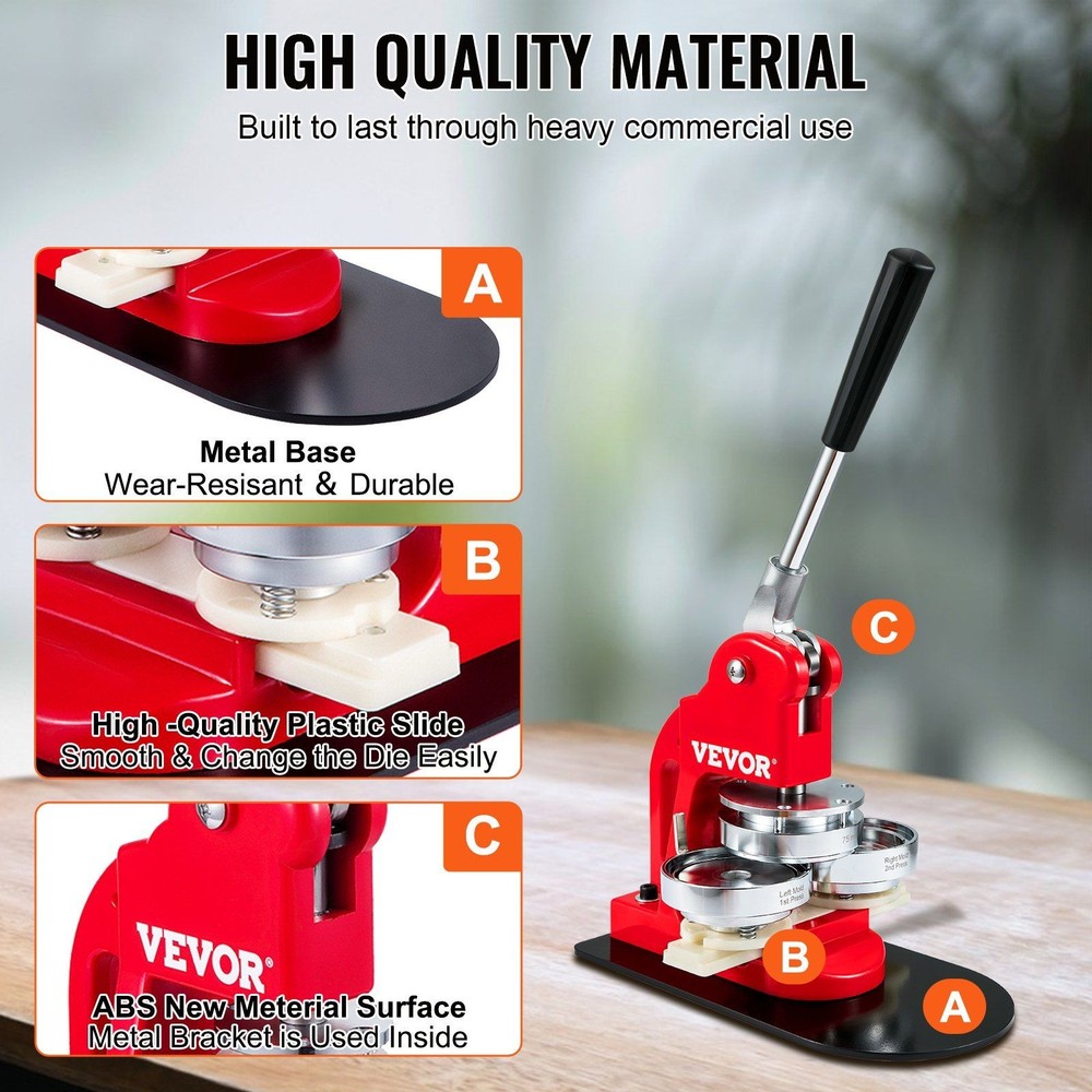 75mm Button Maker Machine 3in Press with Die and Supply Kit