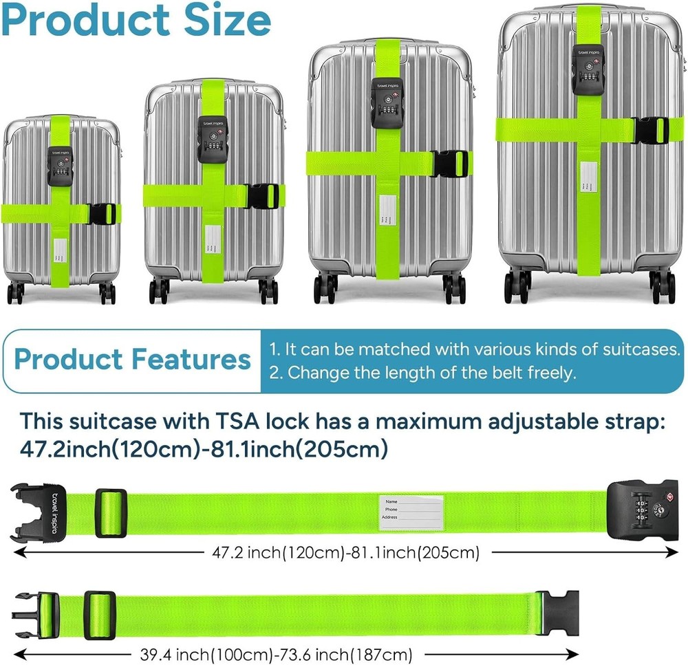 Adjustable Suitcase Belt with Combination Locks, 2 Pack