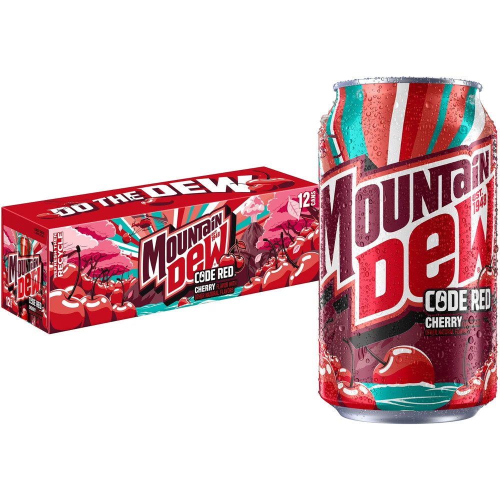 Mountain Dew Code Red Cherry Flavored Soda Pop 12 fl oz 12 Pack Cans
