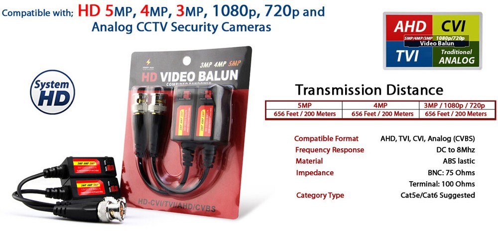 5MP Passive HD BNC Video Balun Transceiver Transmitter