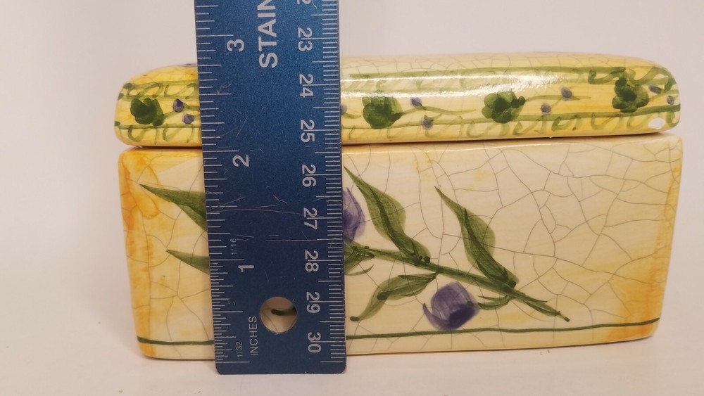 Crackle Yellow Rectangle Ceramic Box purple Olives with branches storage