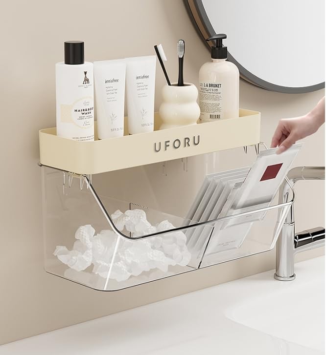 Multi-Functional Wall Mounted Organiser, Stick-On Transparent Shelf, No Drill...