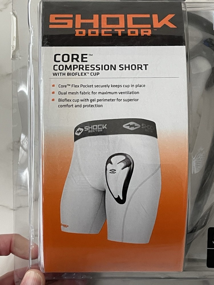 Shock Doctor Core Compression Short w/ Bioflex Cup Mens Medium White New