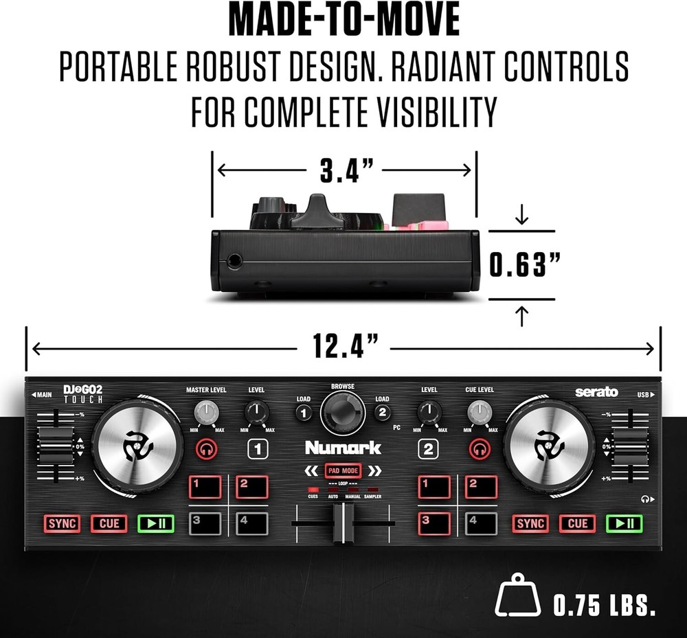 DJ2GO2 Touch: Compact USB DJ Controller with Built-in Audio Interface & Effects