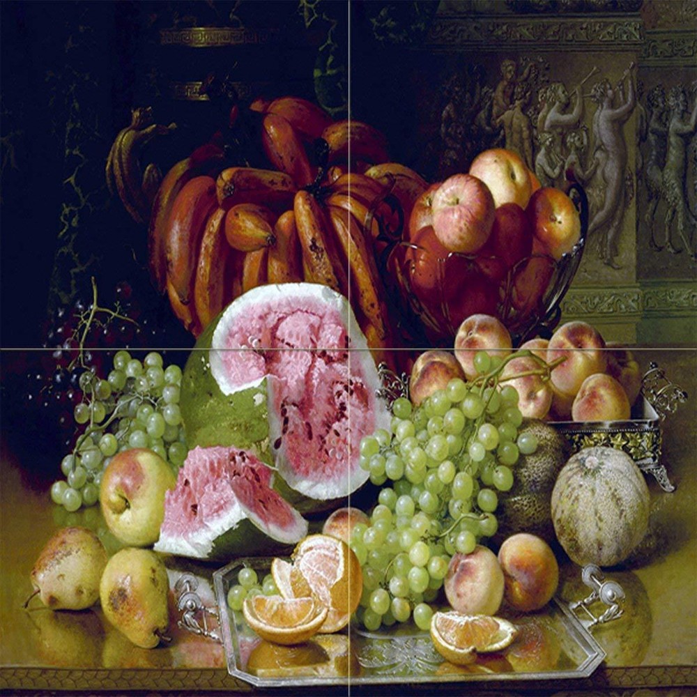 Tile Mural Fruit Picture R. Dunning Apple pear Kitchen Backsplash Marble Ceramic
