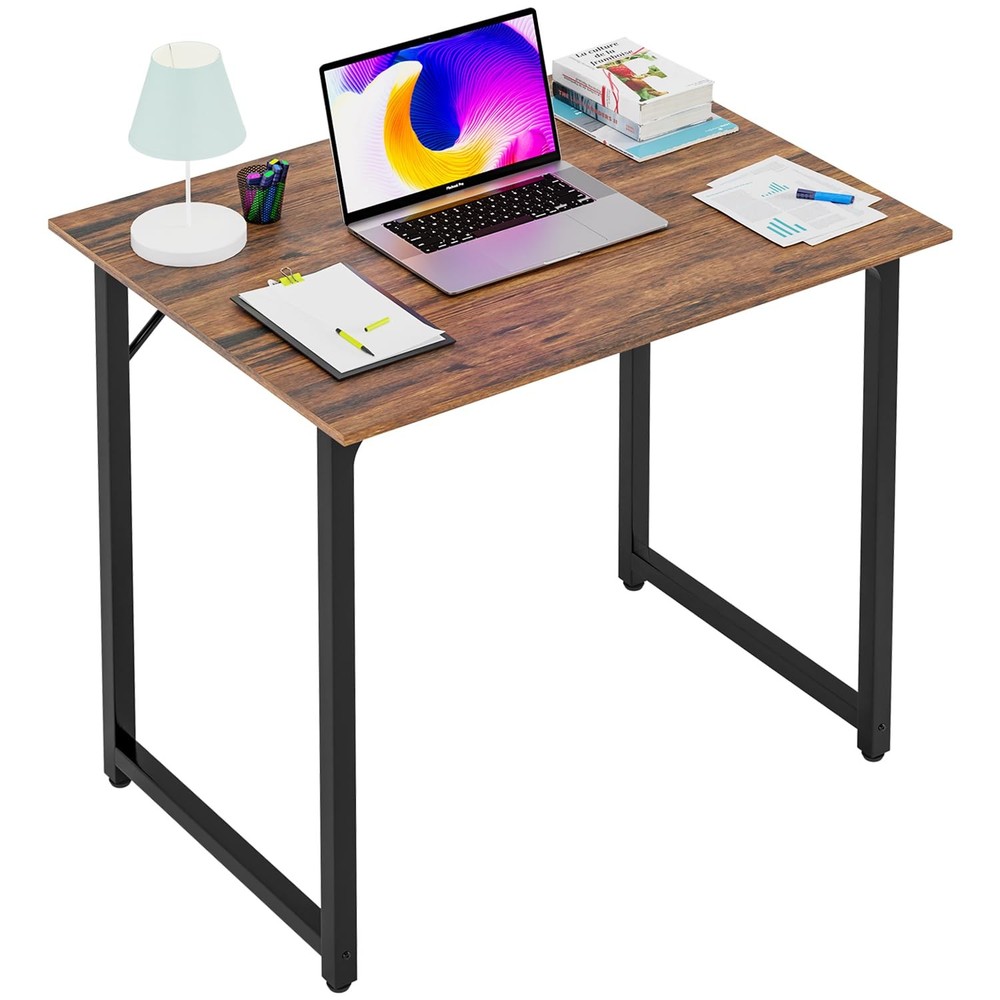 | 32 Inch Computer Desk | Brown | Office Desk with Metal Frame, Adjustable Fe...
