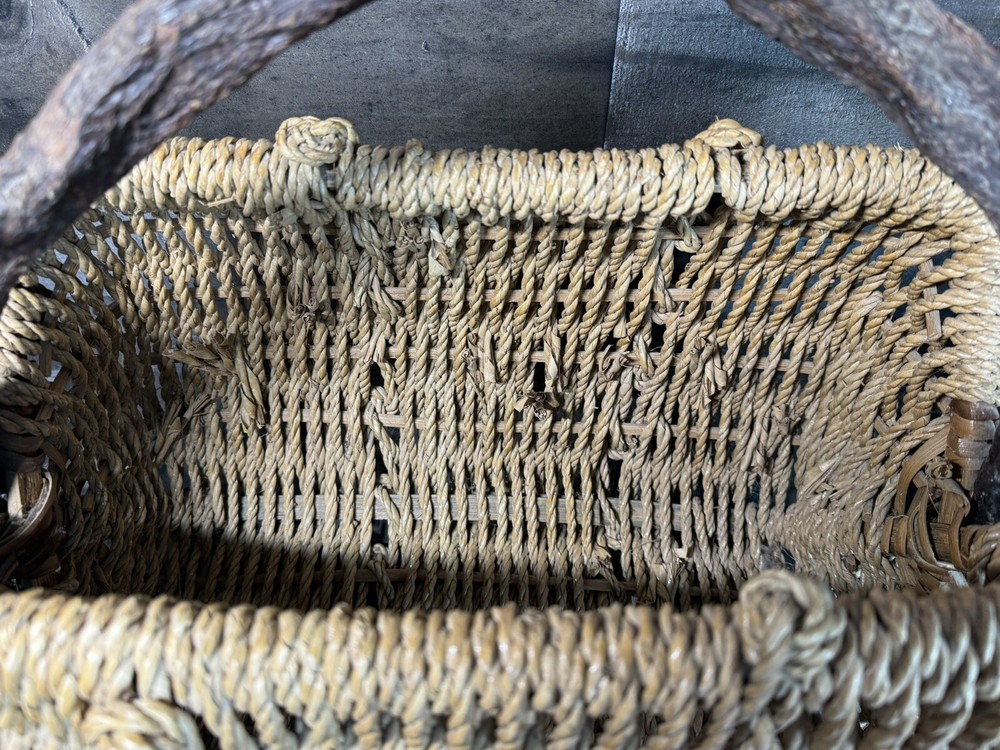 Vintage Boho Wicker Basket With Branch Handle Large UNIQUE