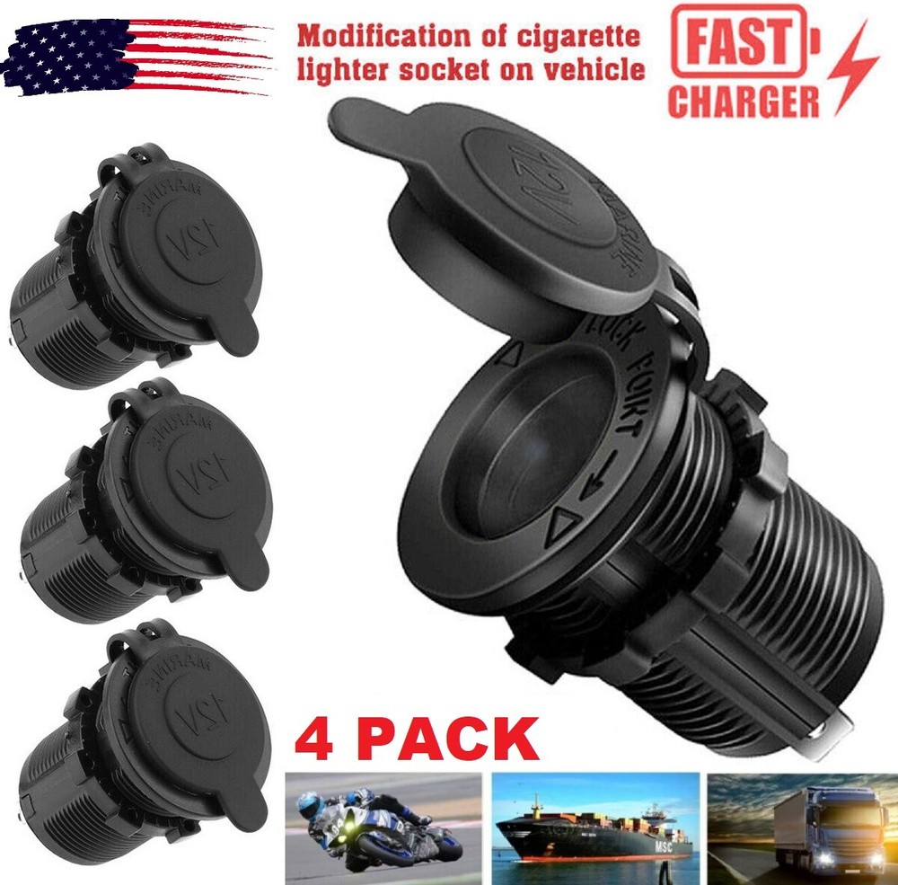 4 PACK 12V Cigarette Lighter Socket Car Marine Motorcycle ATV RV Power Socket US
