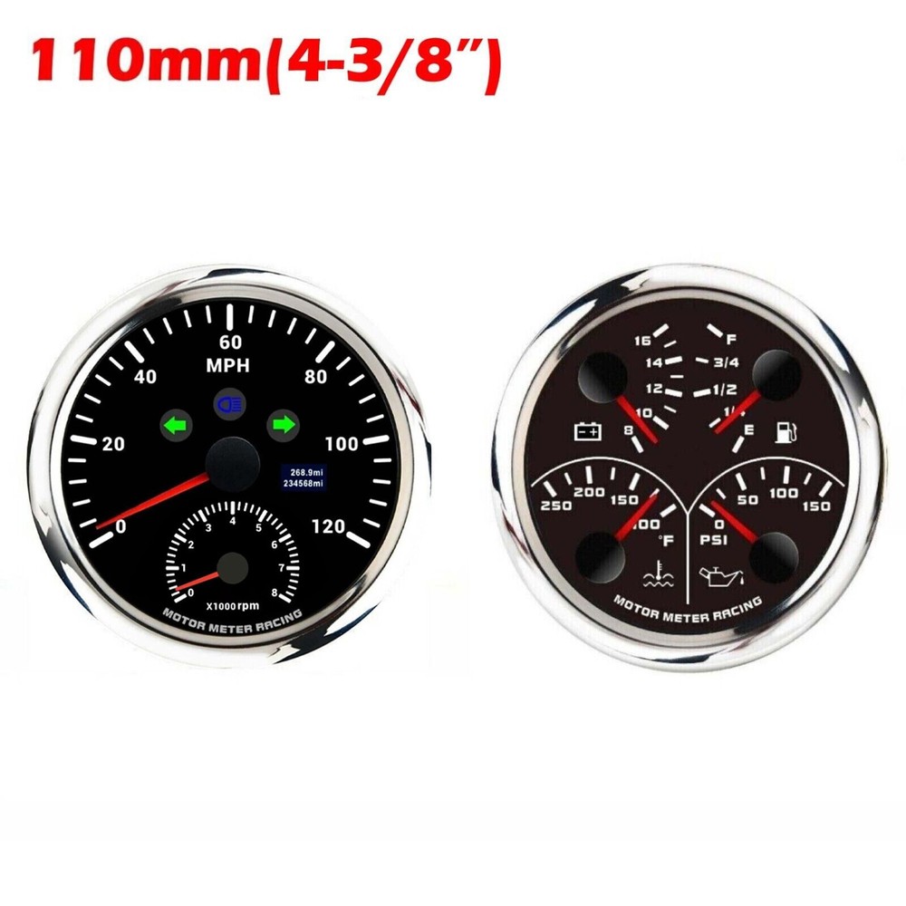 W PRO 110mm 2 Gauge Set GPS Speedometer Tachometer 120 MPH 4 IN 1 Multi-Function