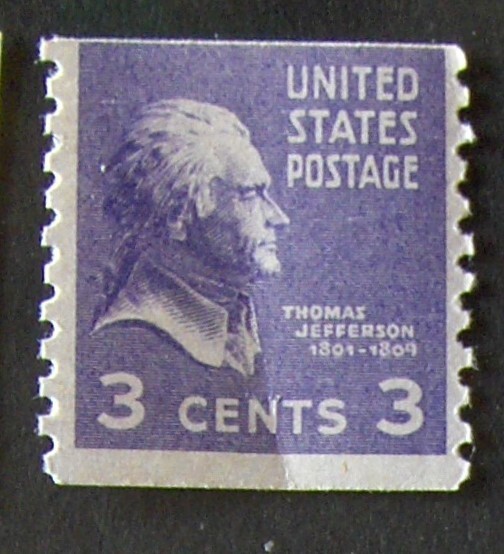 US 3¢ coil Stamp SC#842 T. Jefferson MNH 1939.