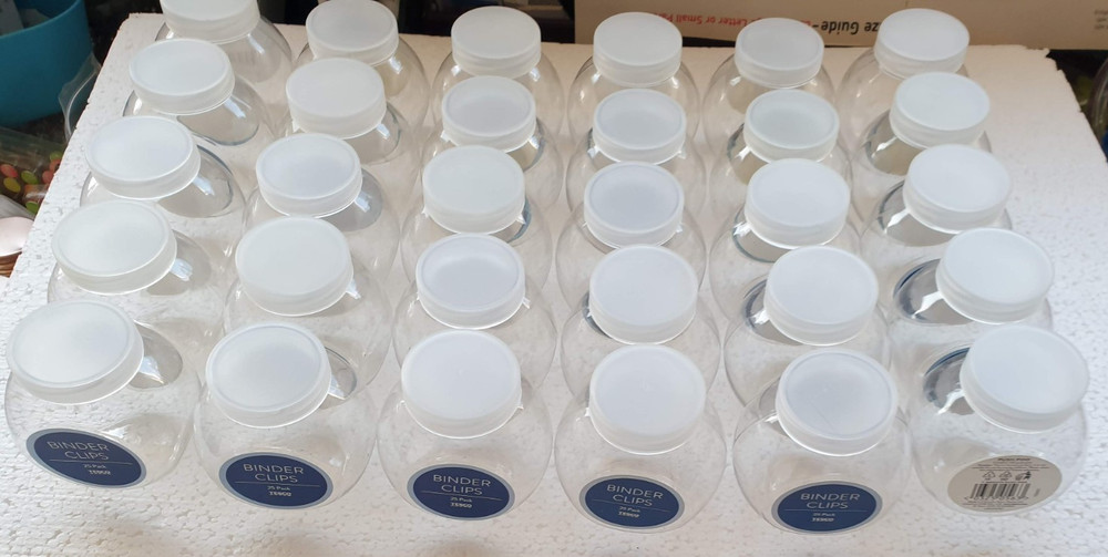 50 Small Clear Round EMPTY Plastic Bottles off white  Lids Props Display ReUse