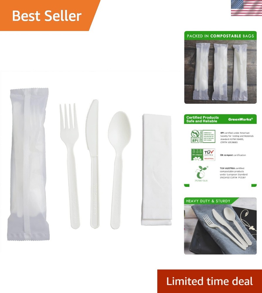 7" Heavy-duty Compostable Cutlery Kits, BPI Certified, 200 Sets Fork, Spoon,K...