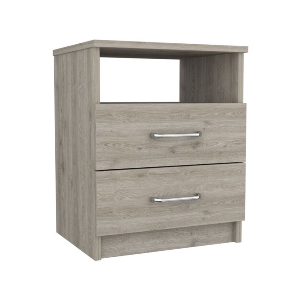 2-Drawer 1-Shelf Rectangle Nightstand Light Grey
