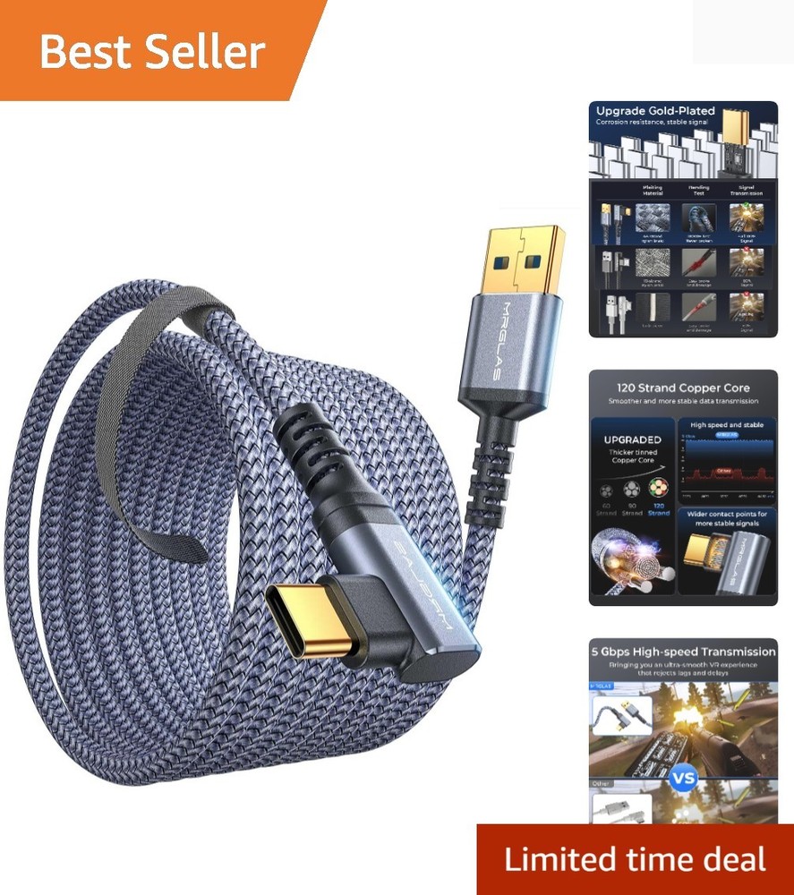 Nylon Braided 16FT Link Cable for Quest 2/3 with Fast Charging - 5Gbps