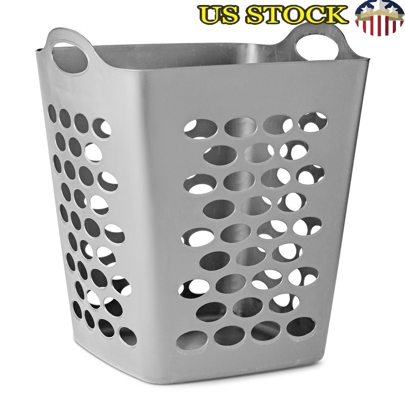 Square Laundry Hamper W/ Handles Lightweight Breathable Easy Carry Silver