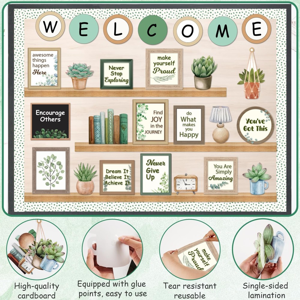 Welcome Back to School Bulletin Board Decorations, Eucalyptus Classroom Decor...