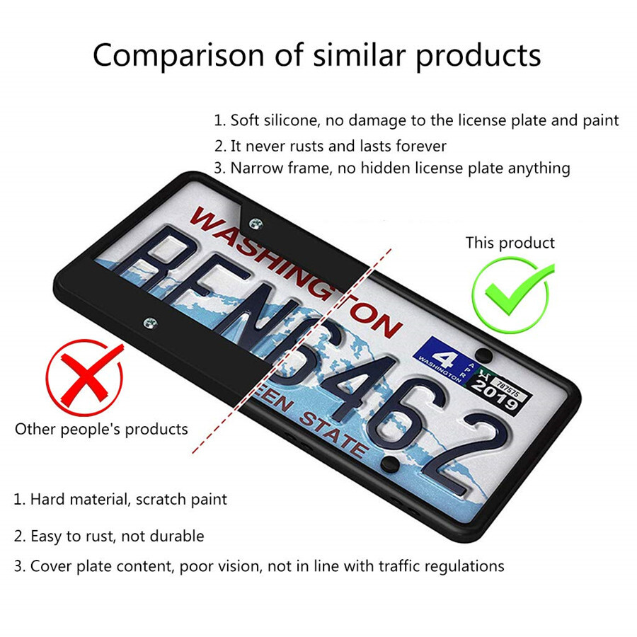 2pcs Silicone License Plate Tag Holder Mounting Kit Front Rear Bracket Protector