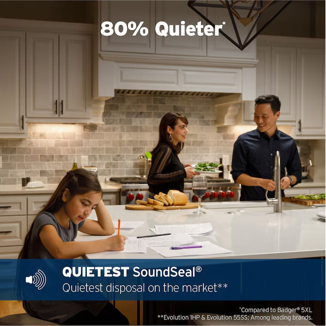 InSinkErator Evolution 55SS 1HP Continuous Feed Garbage Disposal, Septic Safe