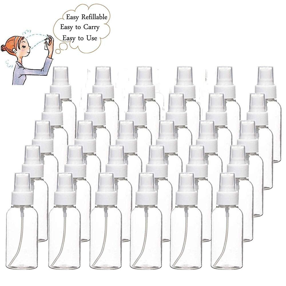 Refillable Mini 30ml Plastic Spray Bottles with Funnels & Labels - 30 Pack