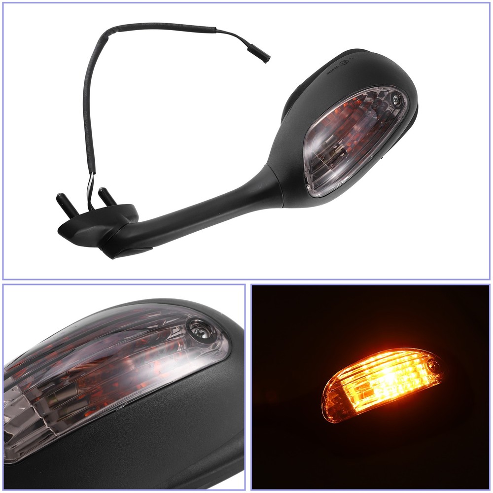 Side Mirror Rear View Front Light Black Motorcycle - 2pcs