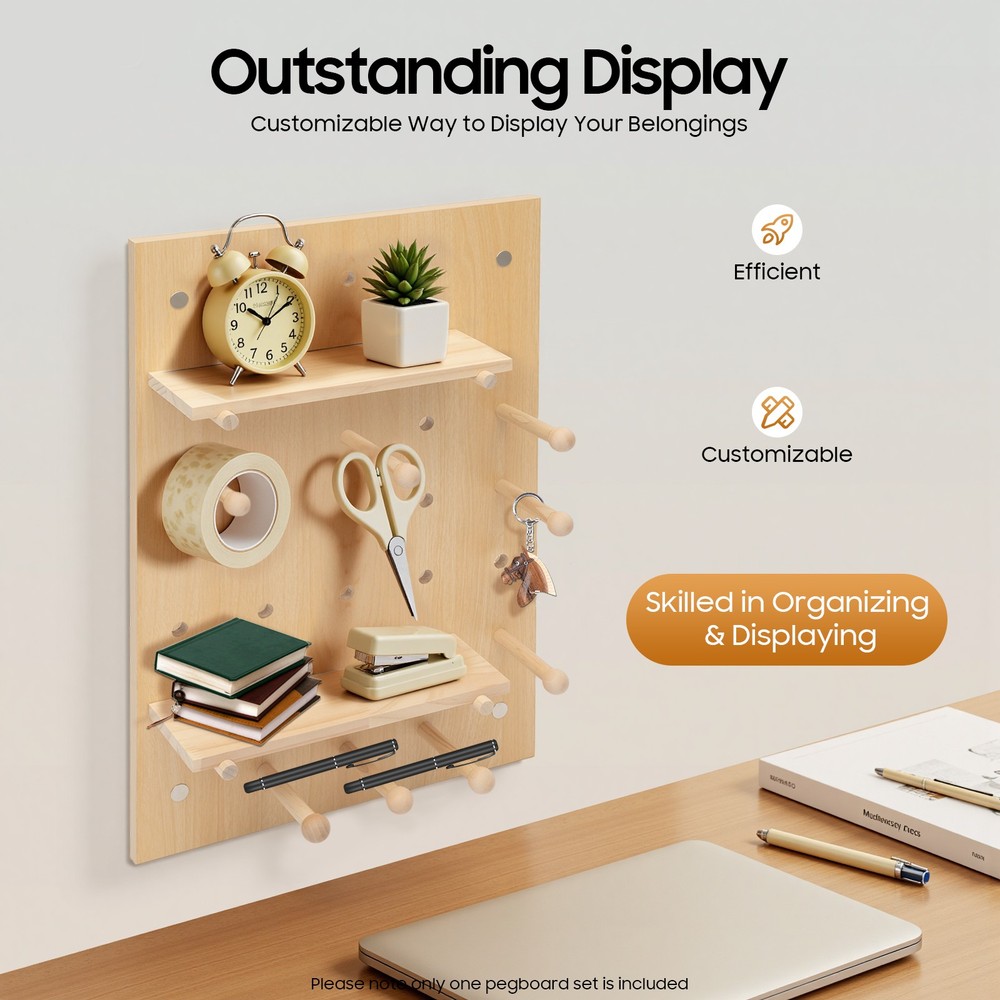 Wood Pegboard Combination Wall Organizer Kit Wooden Display Pegboard Panel Kit
