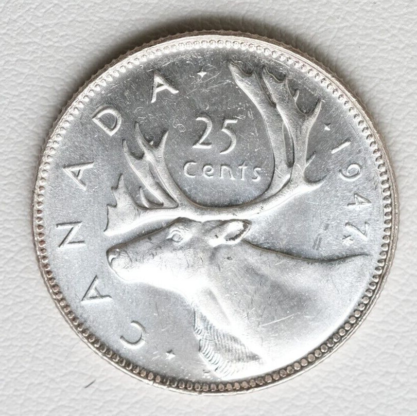 1947 Canada 25c Quarter With Dot & Maple Leaf 2 Coin Set