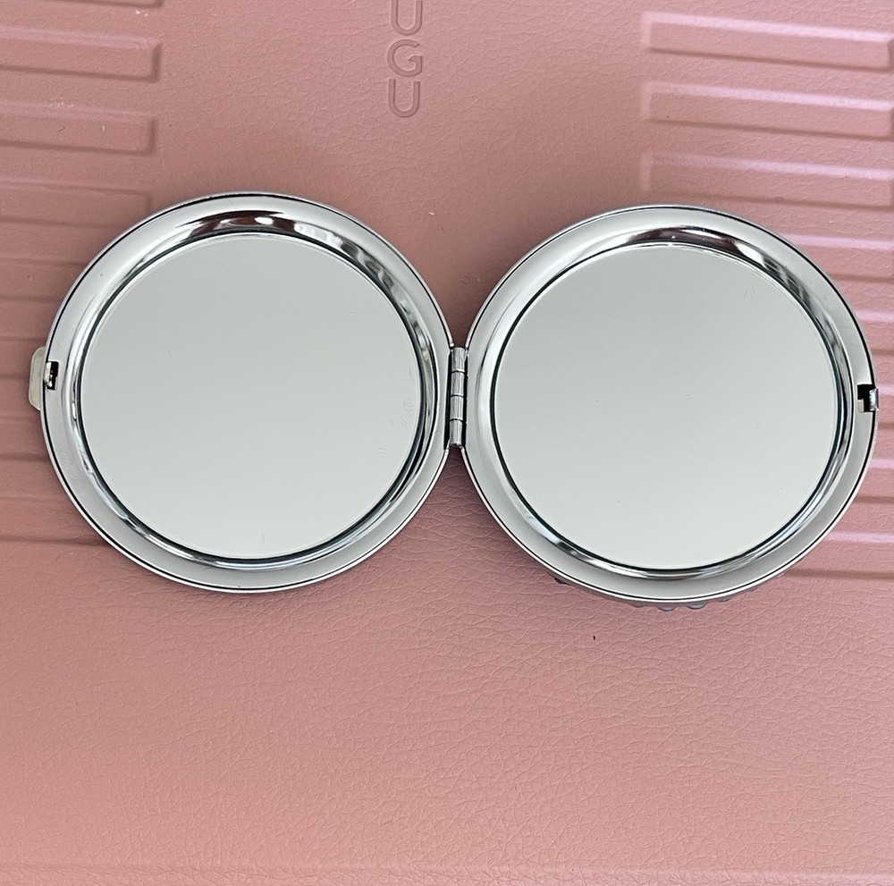 Embellished Luxury Compact Silver Tone Blue Pink Stones